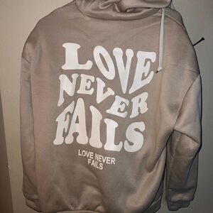 SHEIN Tan Long Sleeve Hoodie with White Print